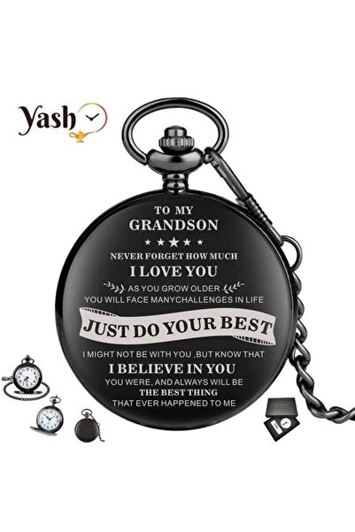 Yash Retro I Love You Quartz Pocket Watch with Chain and Packaging