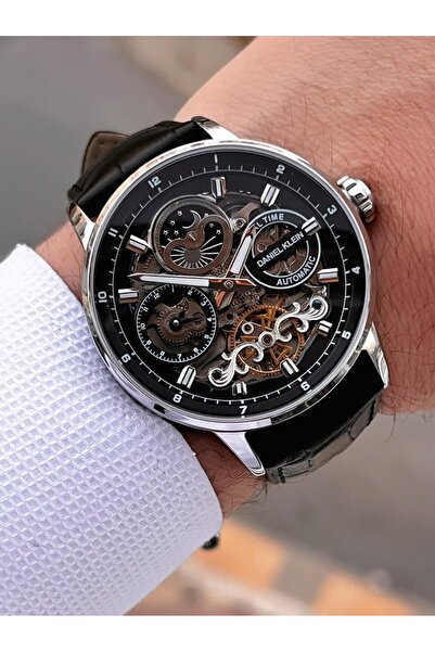 Daniel Klein Automatic Men's Wristwatch 30 Meters Water Resistant Leather Band + Bracelet Gift Vs.Blk