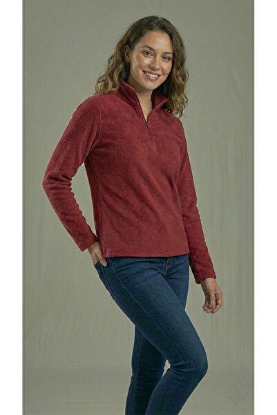BESKAR Women's Red Half Zipper Mock Neck Winter Thermal Fleece Sweatshirt