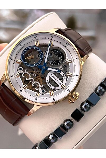 Daniel Klein Automatic Men's Wristwatch 30 Meters Water Resistant Leather Band + Bracelet Gift Vs.Blk