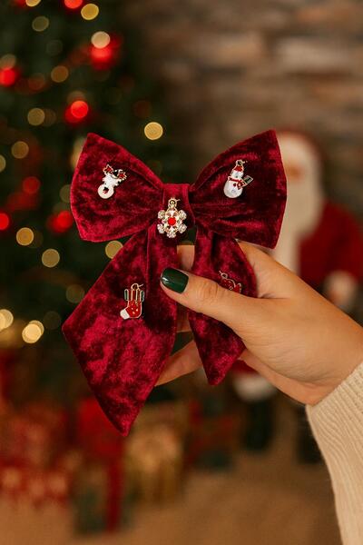 New Obsessions Christmas Figures Charm Decorated Velvet Bow Buckle