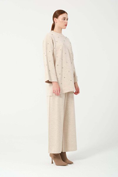 Hatun Atila Hatunatila Stone Detailed Double Suit 25206 Beige