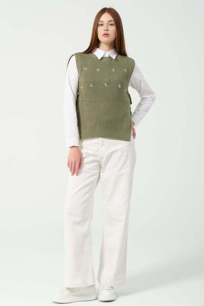 Hatun Atila Hatunatila Stone Detailed Knitwear Sweater 2020 Oil Green