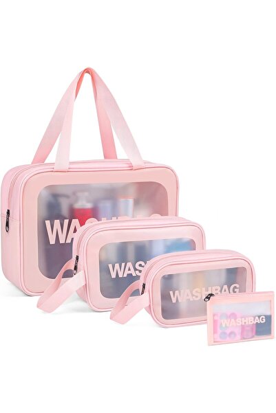 Generic Travel Toiletry Bags for Women, 4-Pack Translucent Waterproof Cosmetic Bags (Pink)