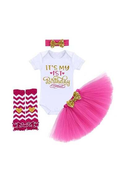 Generic First Birthday Party Baby Girl Dress - Hot Pink