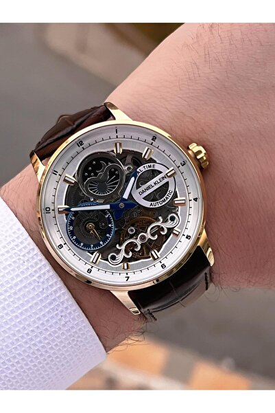 Daniel Klein Automatic Men's Wristwatch 30 Meters Water Resistant Leather Band + Bracelet Gift Vs.Blk