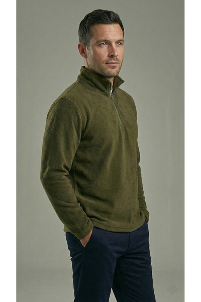 BESKAR Ανδρικό πράσινο φούτερ με μισό φερμουάρ ψηλός λαιμός Winter Thermal Fleece