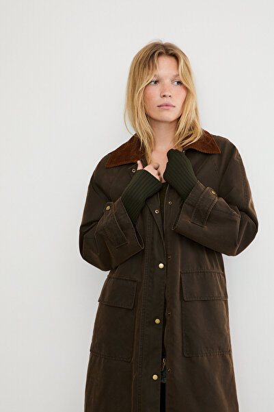Stradivarius Long waxed parka with detachable hood