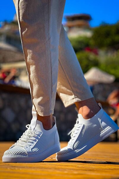 Lucy Shoes Yg-112 Men's Lace-Up Casual Knit Sneaker Shoes Cbt - White