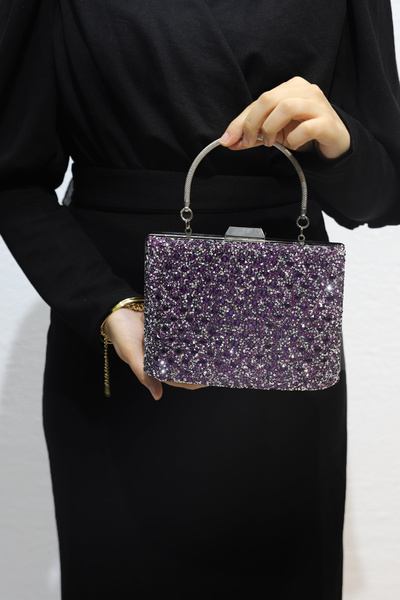 ROZA CANTA حقيبة كلاتش للسهرة بحجر أرجواني للسيدات