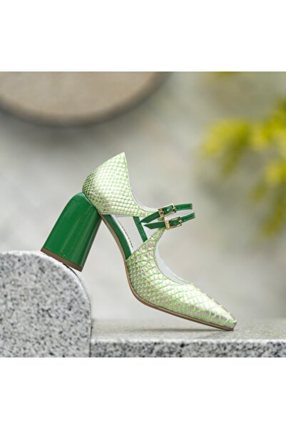 OEM Women's Shoes with Thick Heels Fantasy Green Love - 36