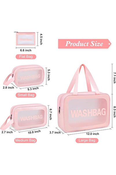 Generic Travel Toiletry Bags for Women, 4-Pack Translucent Waterproof Cosmetic Bags (Pink)