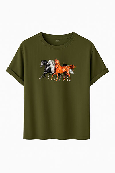 noetr Running Horses Printed Animal Themed Oversized Regular Fit Unisex T-Shirt