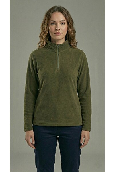 BESKAR Γυναικείο πράσινο φούτερ με μισό φερμουάρ ψηλός λαιμός Winter Thermal Fleece