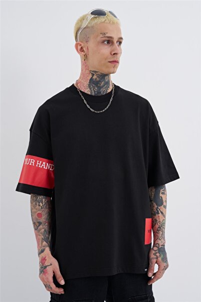 Machinist Men's Oversized Freedom Printed T-Shirt Black