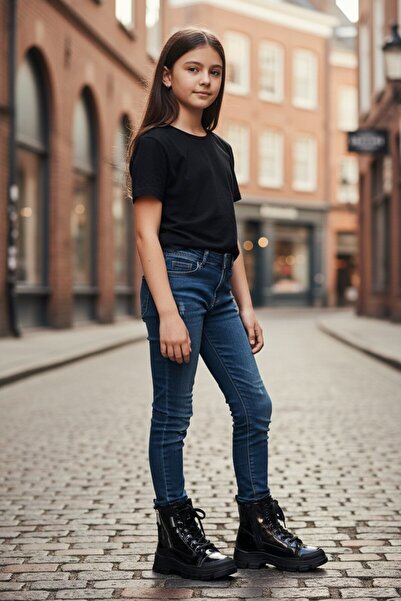 VeliKundura CONPAX 5428 ЧЕРНИ КОЖЕНИ ДЕТСКИ БОТИ С ЦИП И ВЪРЗКИ