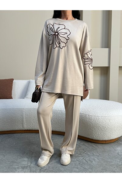 Moda İkra Women's Top with Embroidery Detail and Bottom Top Set