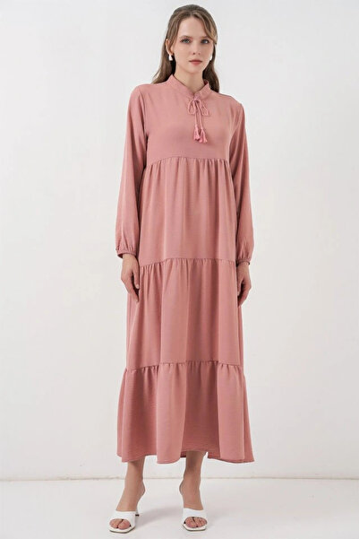 nedo7 T1627 Collar Lace-Up Dress - Powder