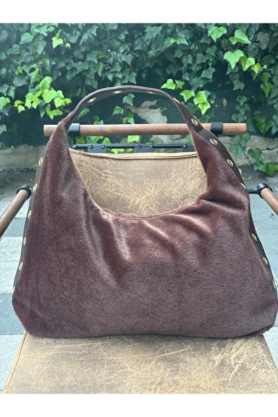 minebag Plush Textured Leather Detailed Viona Handbag Brown