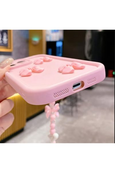 BABUN Ribbon Decorated Charmed Pink iPhone Phone Case Protector 14-15-16 Pro Max
