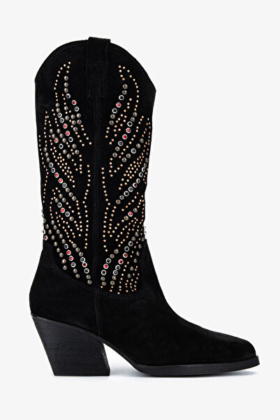 Valmenti Kadın Hakiki Deri Siyah Süet Western Bot