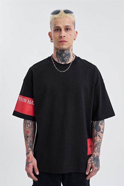 Machinist Men's Oversized Freedom Printed T-Shirt Black