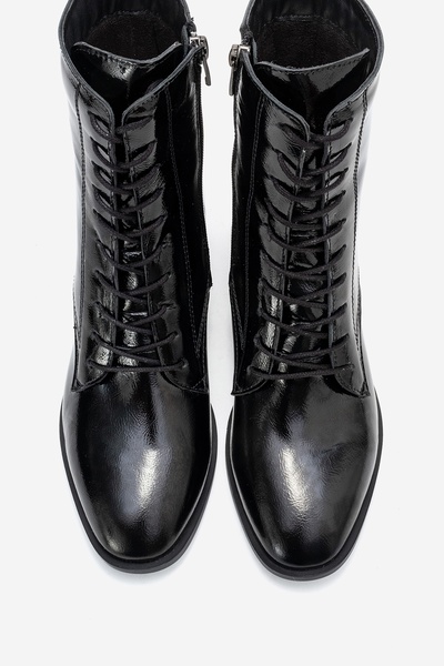 LuviShoes Γυναικείες μπότες με χοντρό τακούνι AVIA Μαύρο τσαλακωμένο λουστρίνι Γνήσιο δέρμα Γνήσιο δέρμα