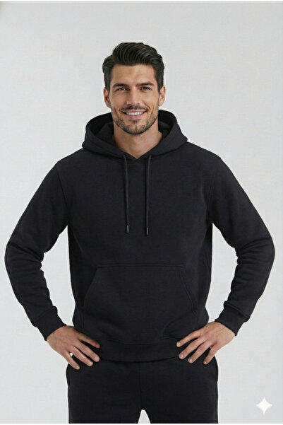 OXVİN Black Kangaroo Pocket Hoodie (Cotton Inside) Sweatshirt