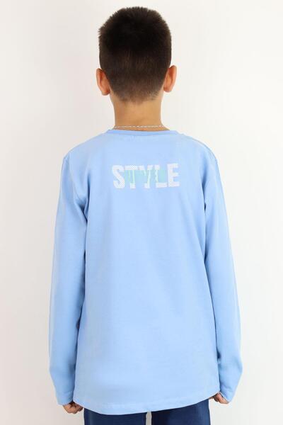 Breeze Tricou cu mânecă lungă pentru băiat, text cu imprimeu 6-12 ani, albastru deschis