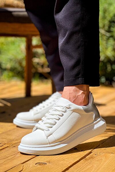 Lucy Shoes Yg-X500 Men's Lace-Up Casual Leather Sneaker Shoes Cbt - White/Silver