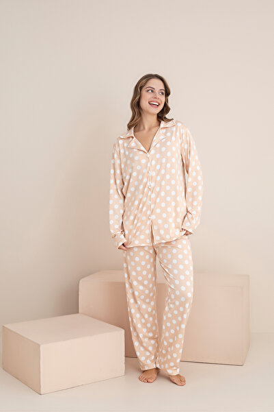 rindahomewear Women's Milan Lisbon Long Sleeve Buttoned Pajama Set