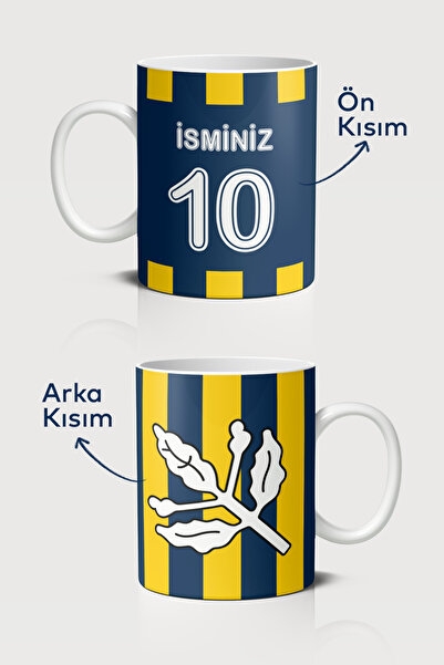 sartre art Sarı Lacivert Çubuklu Tasarımlı Forma Kişiye Özel Baskılı Hediye K...