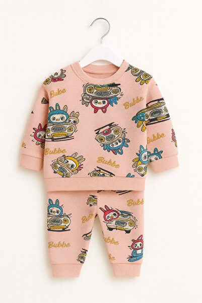 mini kanka Children's Character Patterned Waffle Fabric Long Sleeve Unisex Set for Children Aged 3-6