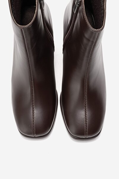 LuviShoes Napoli Brown Skin Genuine Leather Women's Thick Heeled Boots