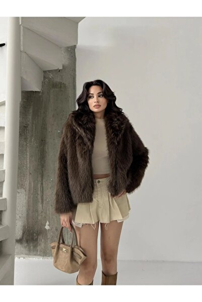 TİLLE Γυναικείο μοντέρνο μοντέλο με επένδυση από καφέ τεχνητή γούνα