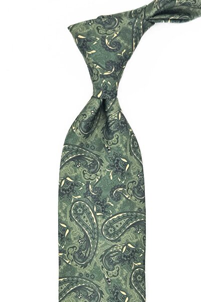Kravatkolik Green Shawl Pattern Printed Handkerchief Classic Tie Kk13344