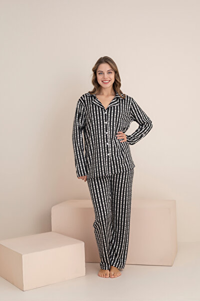 rindahomewear Women's Milan Lisbon Long Sleeve Buttoned Pajama Set