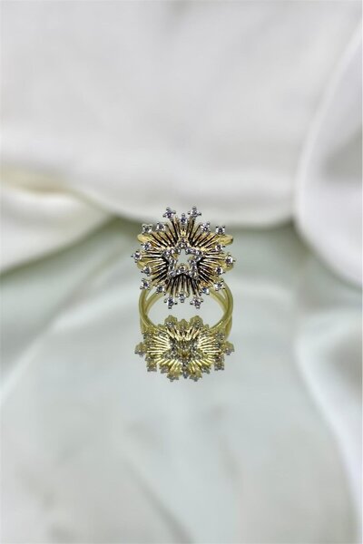 MatmazelLavinya خاتم ذهبي قابل للتعديل مرصع بحجر الزركون على شكل نجمة