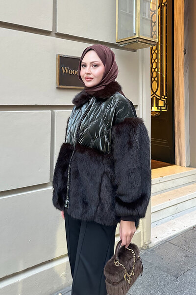 LOCCO Γυναικείο παλτό με βελούδινη λεπτομέρεια στα μανίκια χακί πράσινο