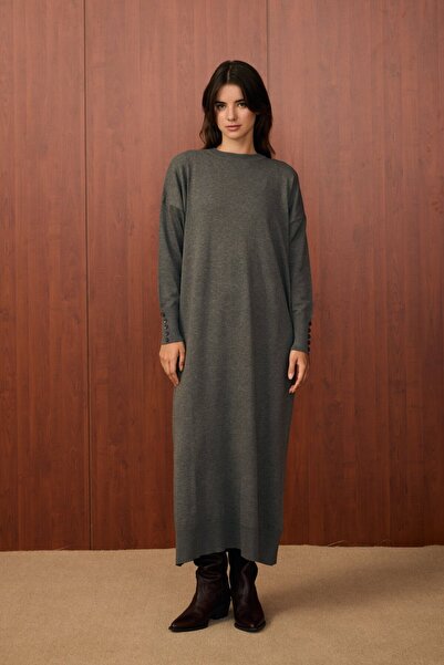 Merwish Basıc Triko Elbise-Antrasit