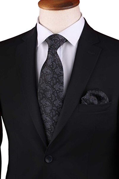 Kravatkolik Black Shawl Pattern Printed Handkerchief Classic Tie Kk13358