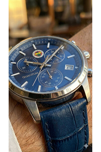 Quantum Fan Licensed Men's Wristwatch - 10 Atm Water Resistant, Navy Blue Leather Strap, Multifunctional Design