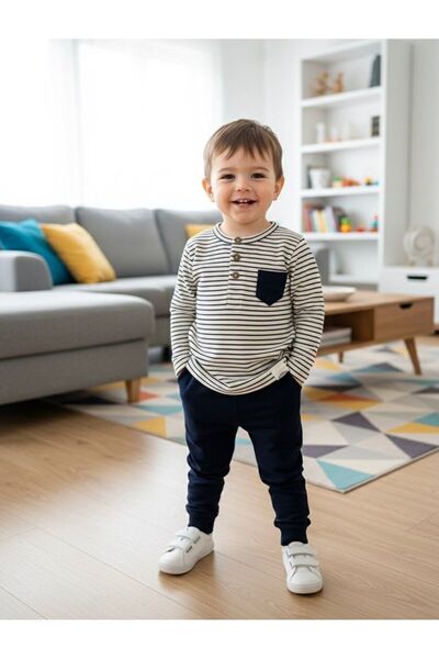 BOBBY JR KİDSWEAR Patli Striped Pocketed Baby Children's Set