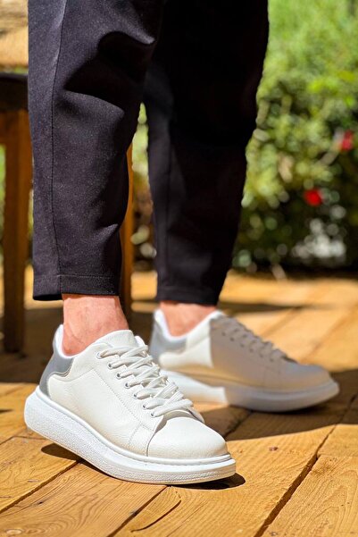 Lucy Shoes Yg-X500 Men's Lace-Up Casual Leather Sneaker Shoes Cbt - White/Silver