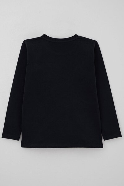 Breeze Μακρυμάνικο μπλουζάκι για αγόρια με δροσερό γράμμα και τσέπη 4-8 ετών, σκούρο μπλε