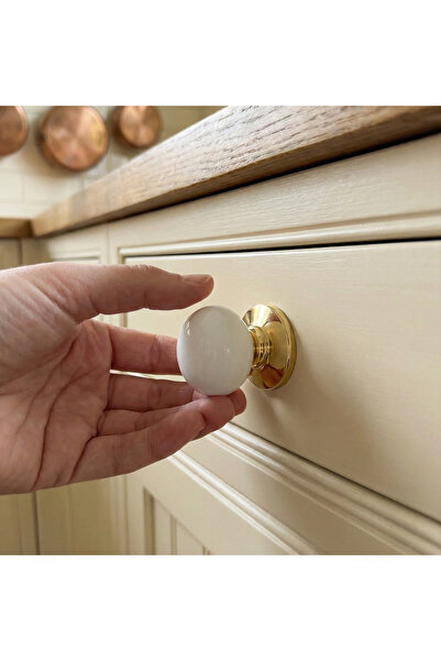 Özen Metal Özen Porcelain Gold Yellow Furniture Button