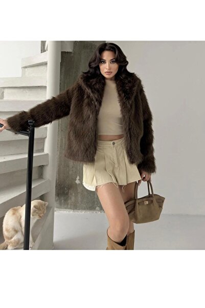 TİLLE Γυναικείο μοντέρνο μοντέλο με επένδυση από καφέ τεχνητή γούνα