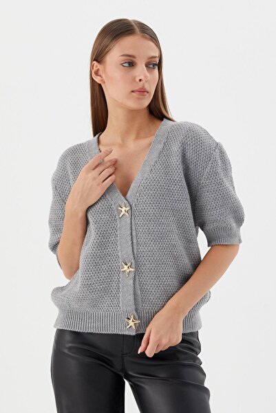 Shopping Shop Star Button Short Sleeve Cardigan Gray