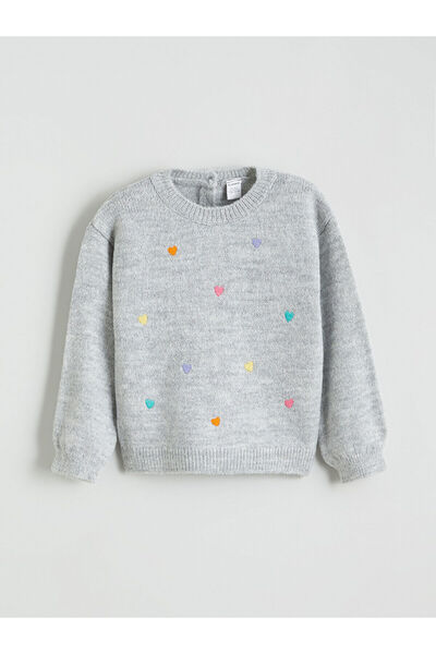 LC Waikiki Pulover tricotat pentru fete cu broderie inimă LCW Kids