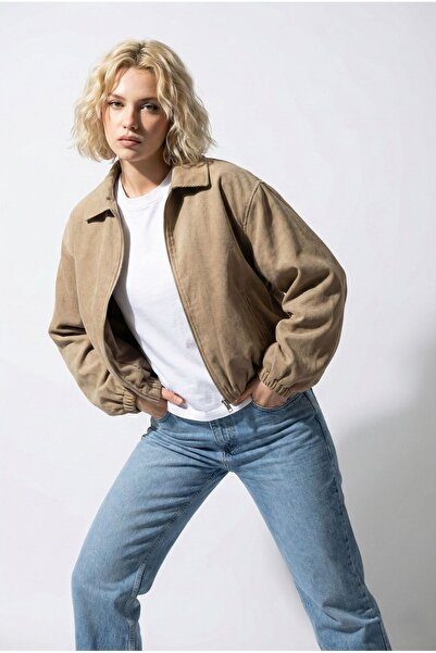 Ceylen Jachetă casual pentru femei, supradimensionat din bumbac gabardină, cu...